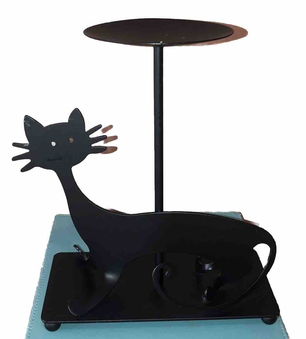 Adorable Black Cat Metal Candle Holder Figurine ￼