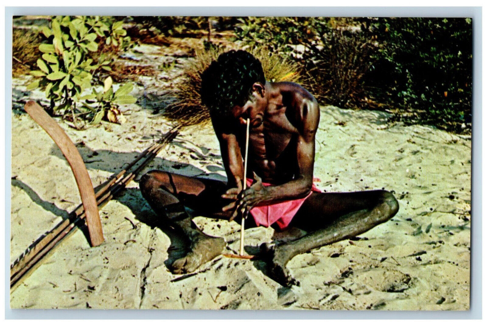 Australia Postcard Firemaking Australian Aboriginal c1960\'s Unposted Vintage
