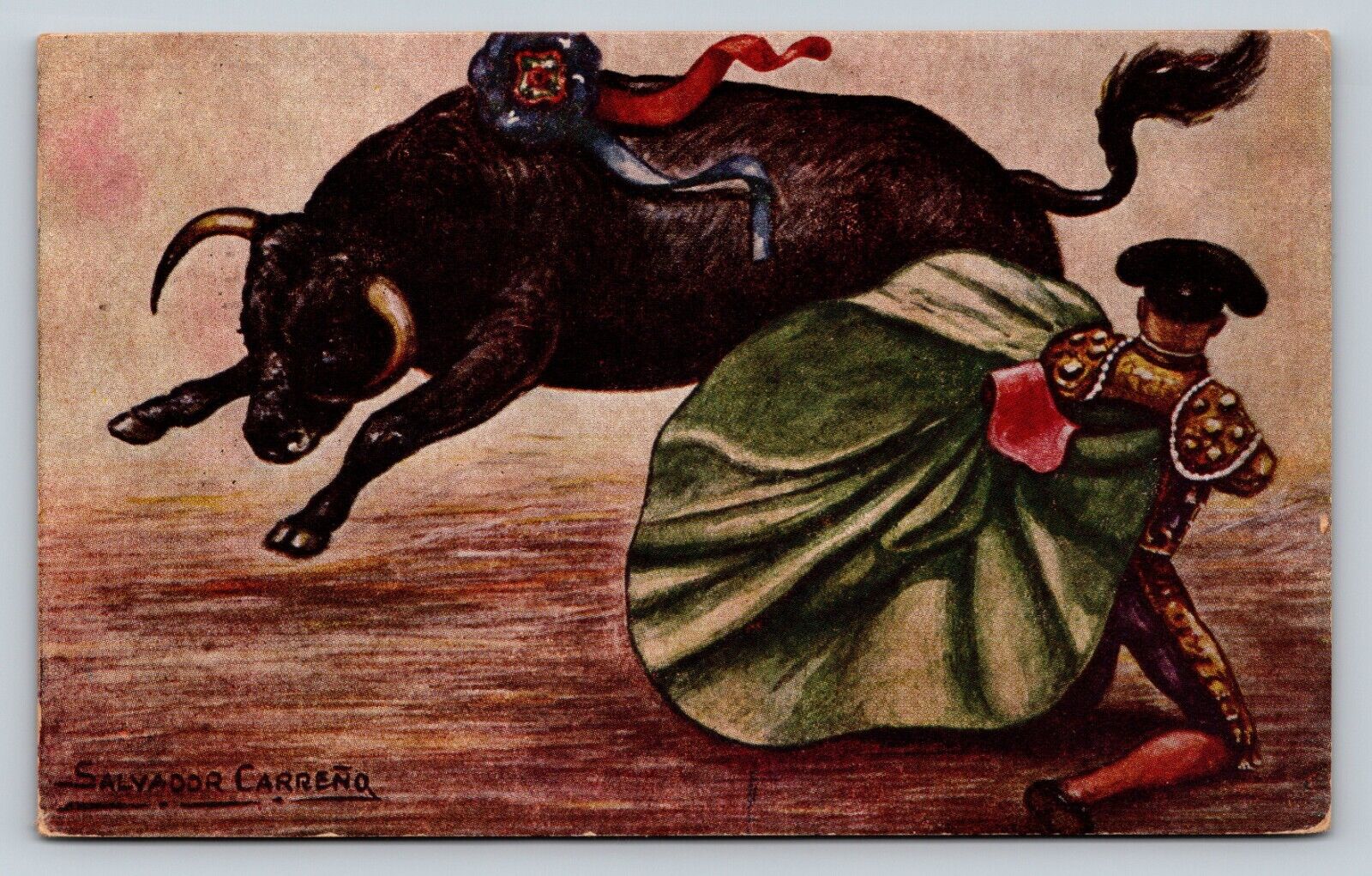 c1950s Salvador Carreña, Bull Fighting Matador Illustration VINTAGE Postcard 3c