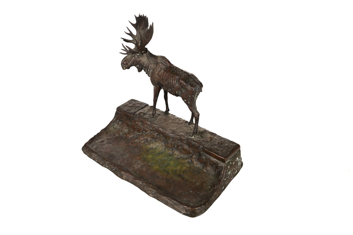 Antique Monumental Bronze Inkwell w/Moose sculpture c.1900s