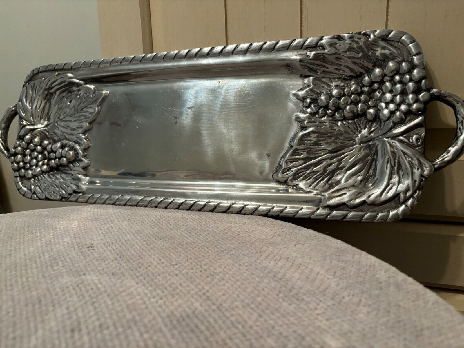 Pewter Grape Leaf Heavy TRAY Platter Mexico
