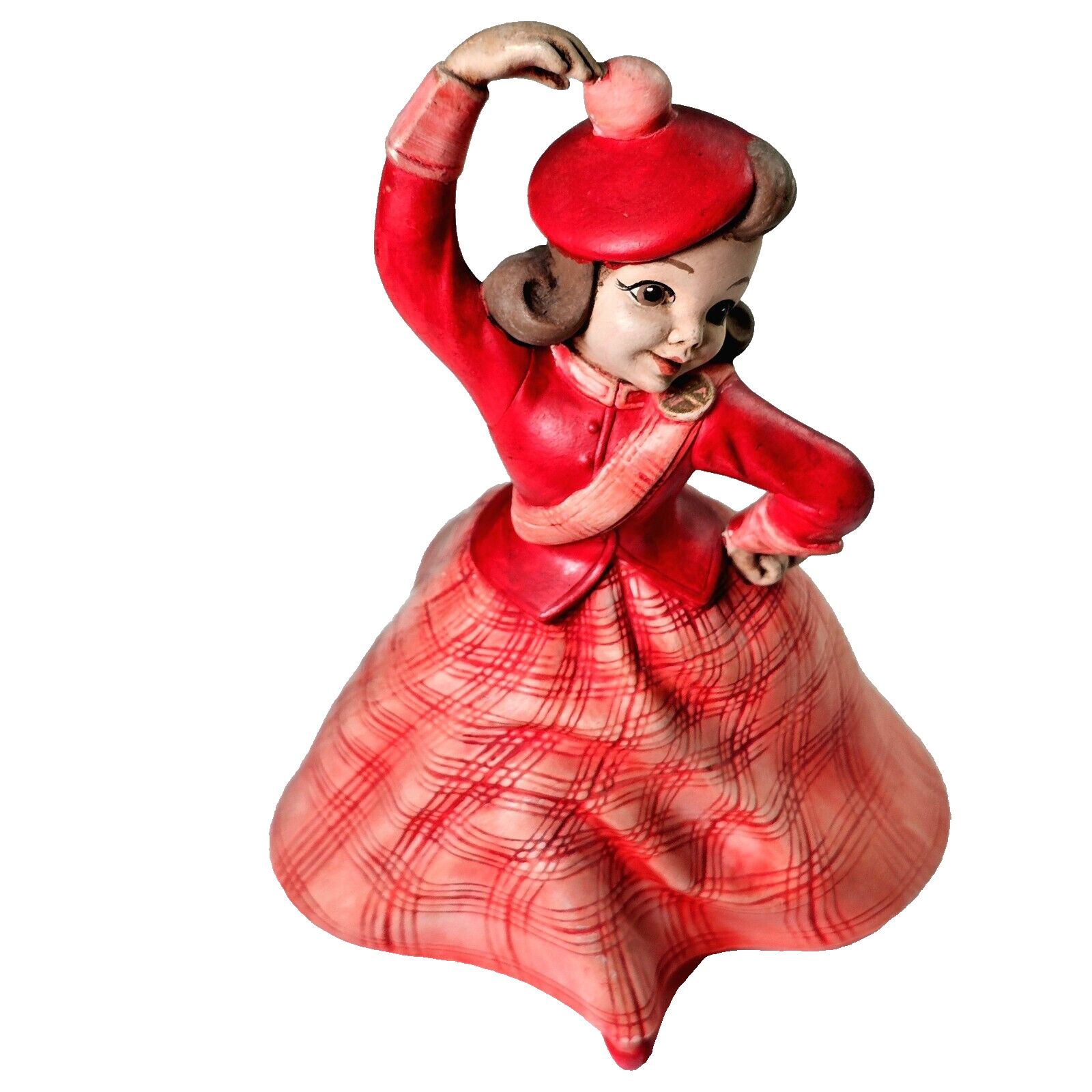 Antique Vintage Ceramic Figurine Happy Girl In Red Dress Lang's Ceramics 7.5in