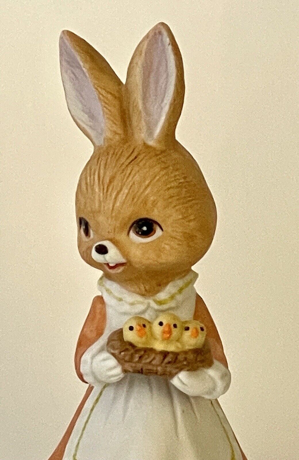 🐇EASTER LADY BUNNY with CHICKS in Basket 5” Bisque Porcelain ENESCO 1979 TAIWAN