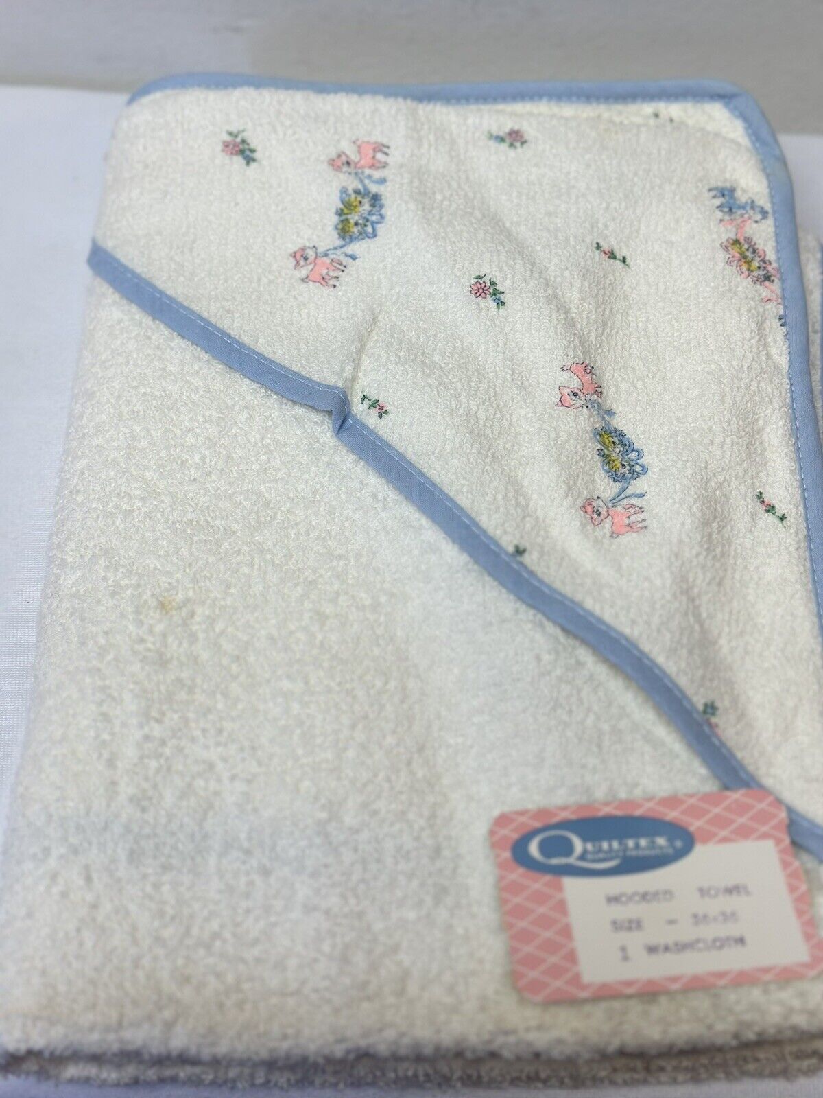 Vintage NOS Quiltex Cannon Terry Cloth Hooded Baby Towel Bath Set Deer Floral