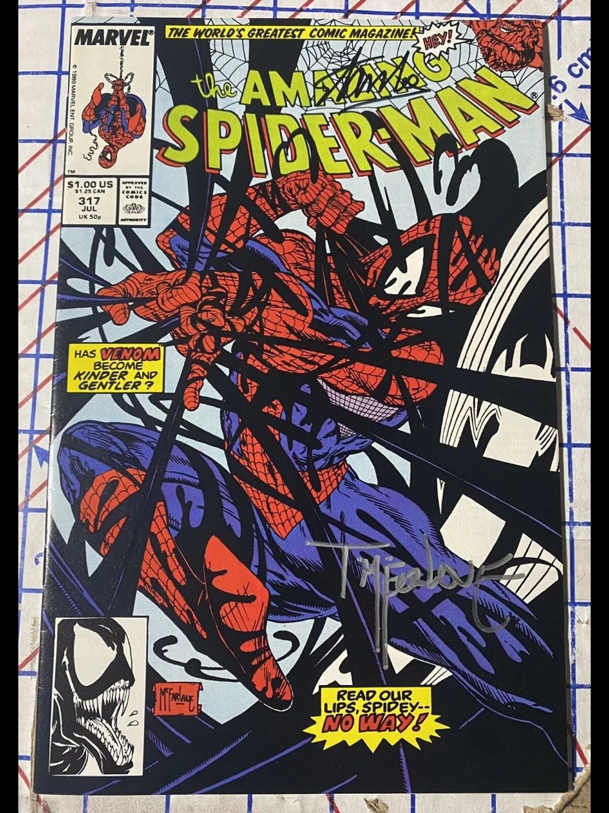 1989 AMAZING SPIDER-MAN #317 VENOM SIGNED BY STAN LEE AND TODD MCFARLANE