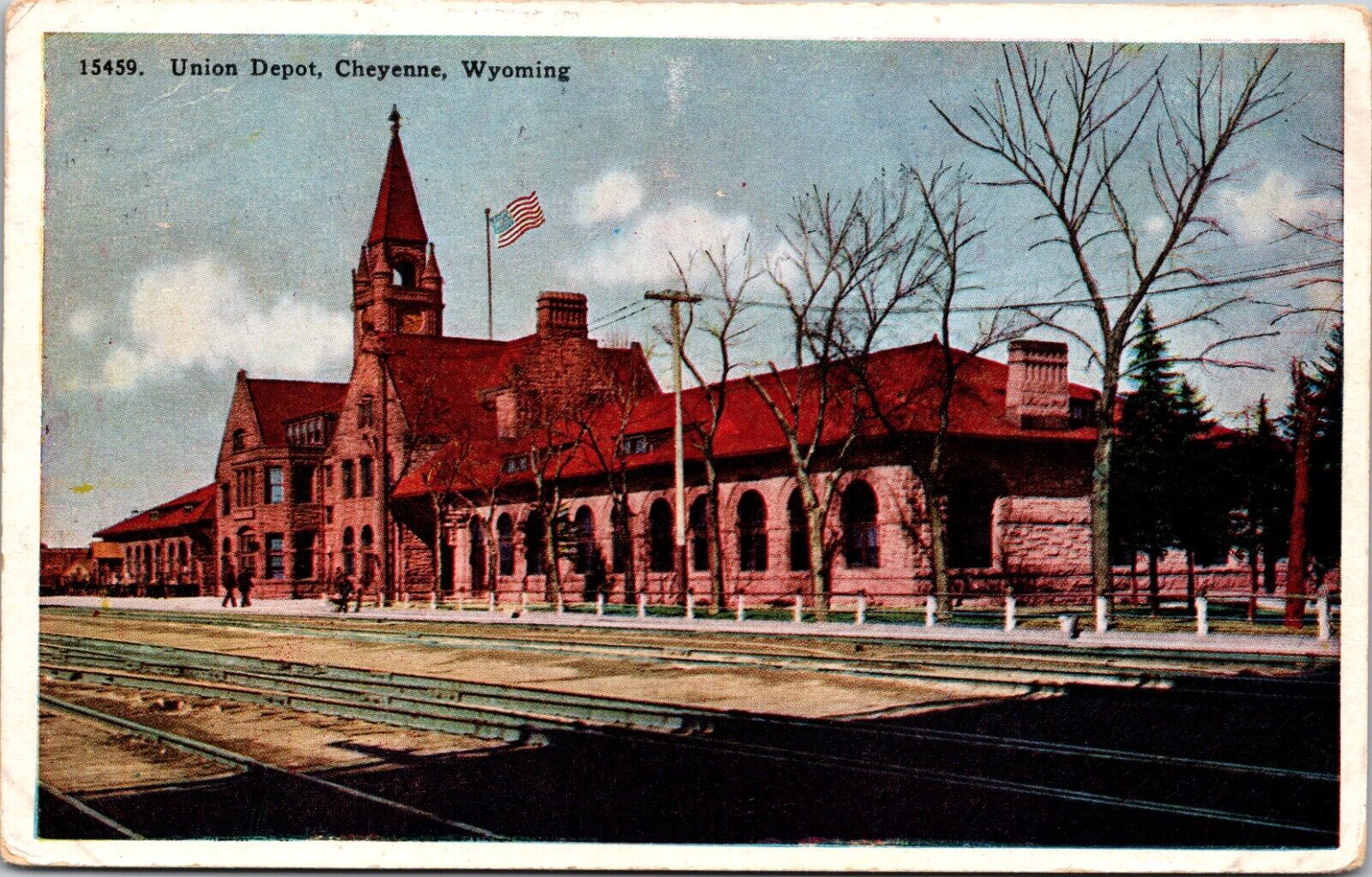 Cheyenne WY Union RR Train Station Depot RPO Cancel 1928 White Border Postcard 