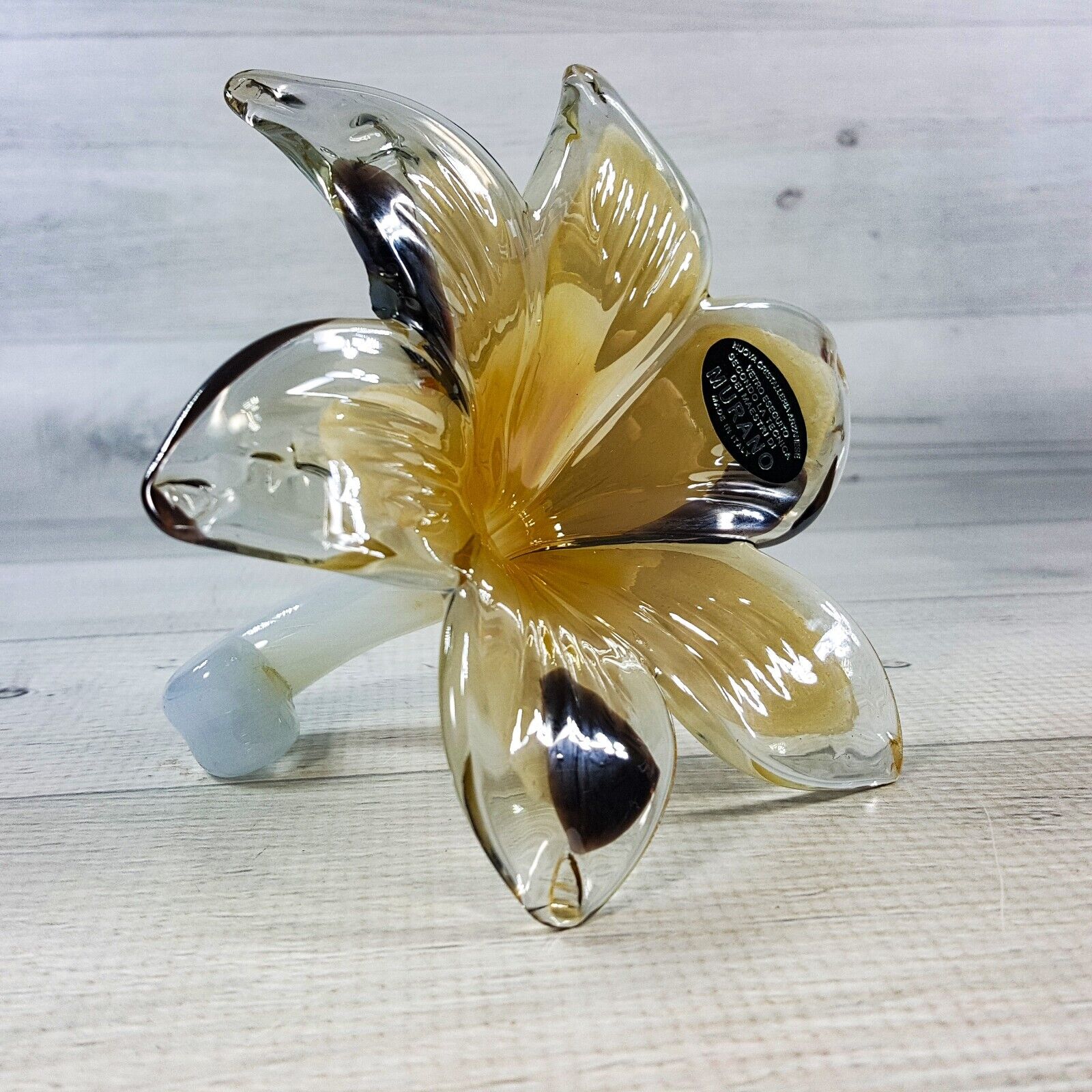 Glass Open Flower Murano Italy Peach Brown Luster 5 x 4\