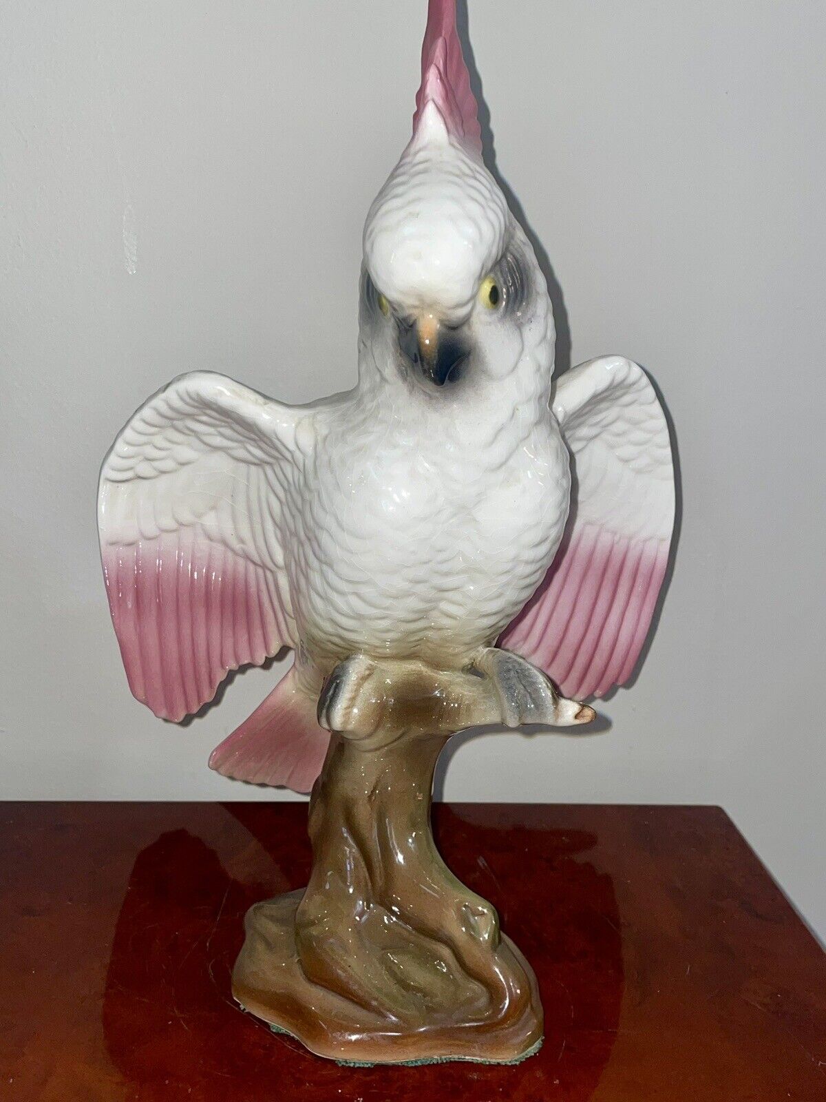 Vintage Mid-Century Modern Painted Porcelain Large Parrot Statue Figurine