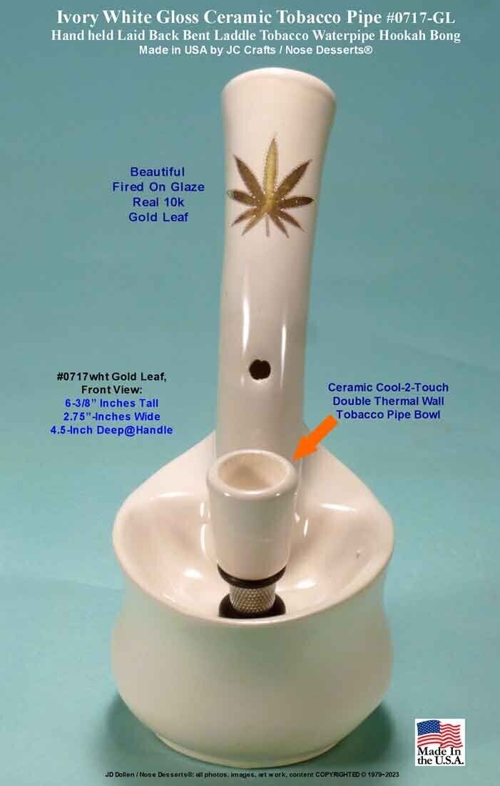 Gold Flower Bent Neck White Ceramic Glass Stash Bud Vase Tobacco Bong Water Pipe