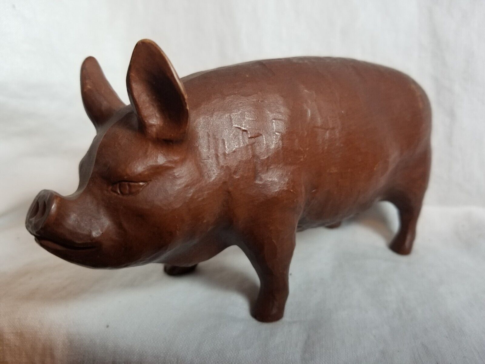 Carved Solid Wood Pig Figurine Paperweight Decor Piece 6.25