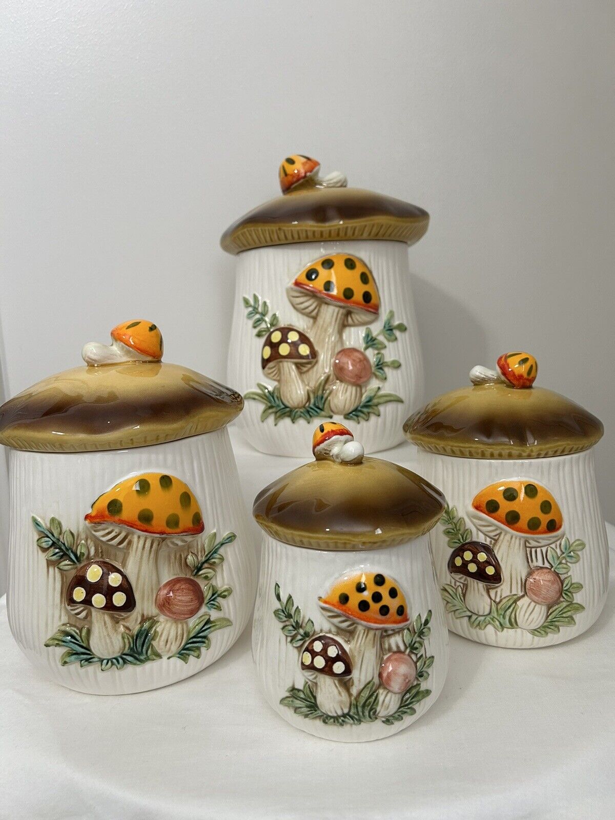 Sears Roebuck and Co Vintage Merry Mushroom Canisters Set of 4 Cottage core