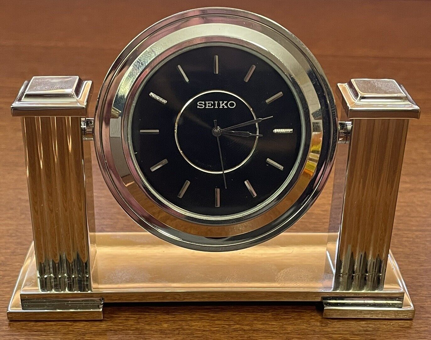 SEIKO Quartz Desk Mantle Shelf Clock Ref. QHG02SL Tested Working With Box EUC