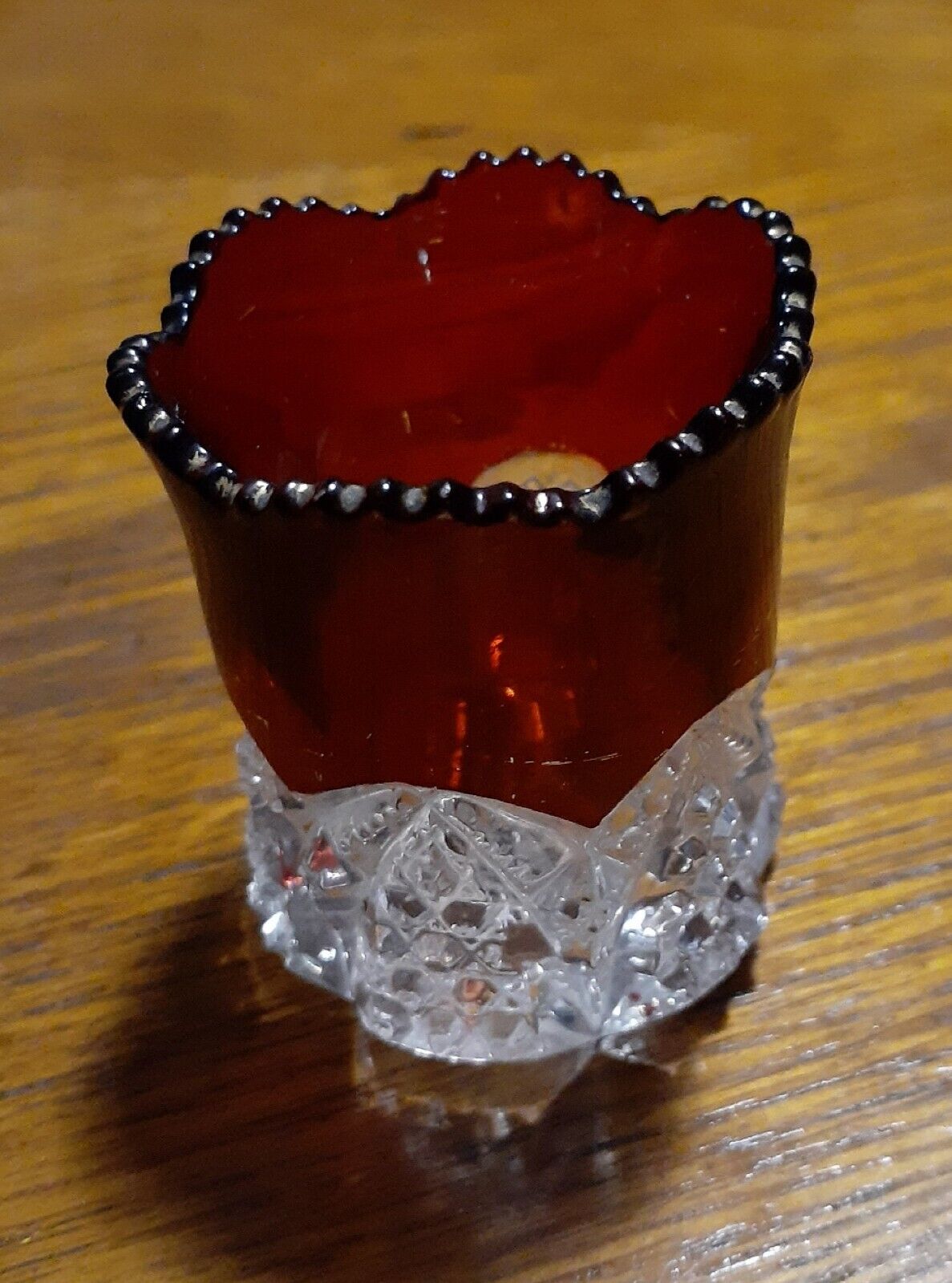 Victorian Ruby red crystal cut glass toothpick holder
