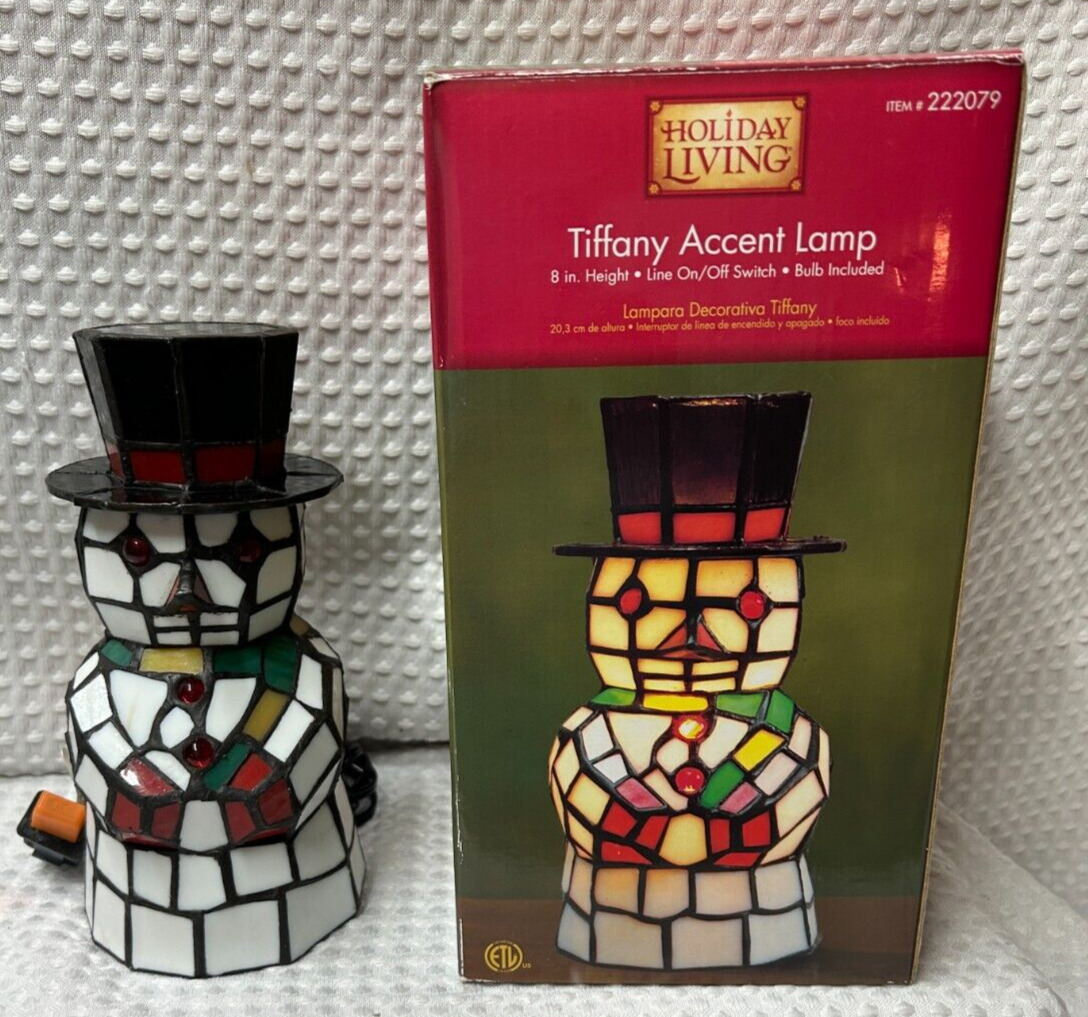 STAINED GLASS ACCENT LAMP NIGHT LIGHT 9” TALL SNOWMAN CHRISTMAS TIFFANY STYLE