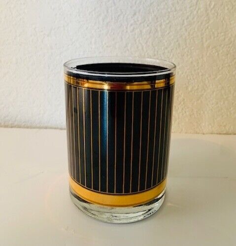 Vintage Georges Briard 1 Black Rock Glass in Gold Stripe Pattern