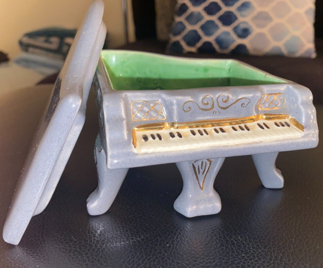 Vintage Porcelain Grand Piano Jewelry Trinket Box