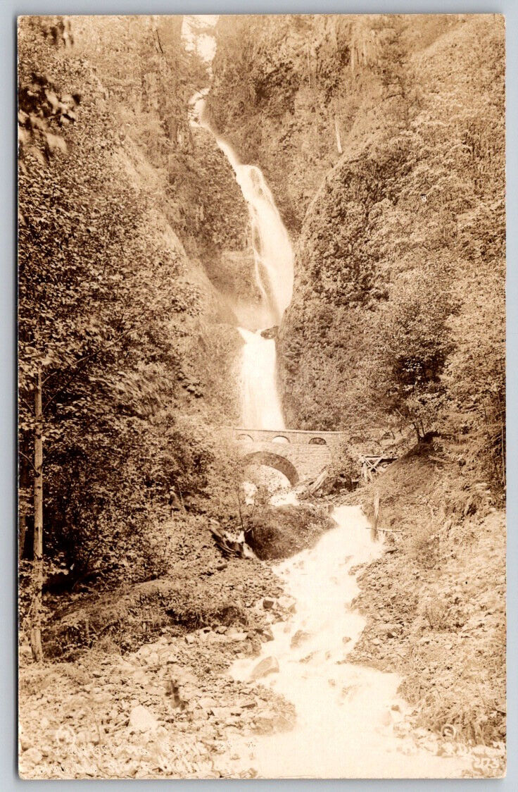 Beautiful View Of Waterfalls and Bridge RPPC Photo Postcard VTG