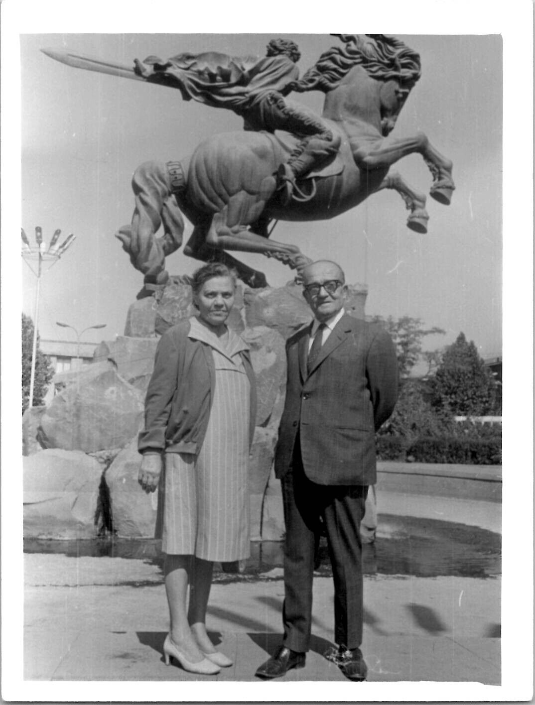 Armenian Couple Sasuntsi Davit Statue Yerevan Armenia 1960s Vintage Photo