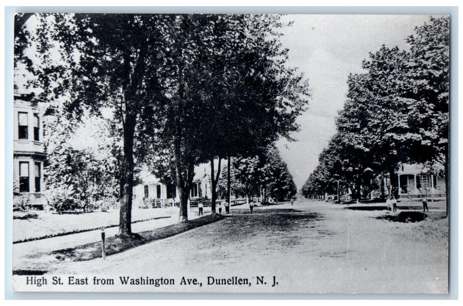 Dunellen New Jersey Postcard High St. East Washington Ave. c1940 Vintage Antique