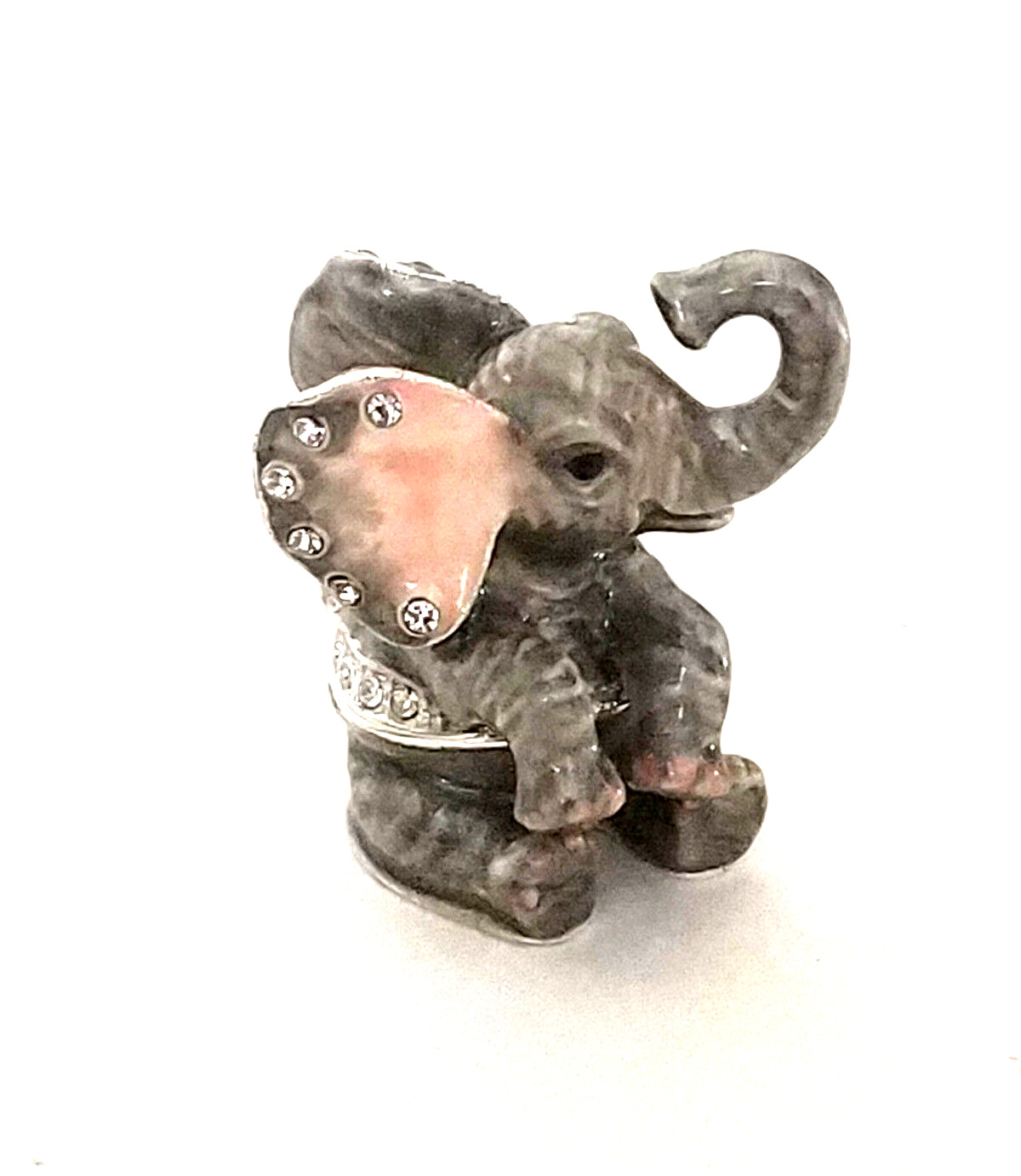 Hungry Elephant Pewter Bejeweled Hinged Miniature Trinket Box Kingspoint 