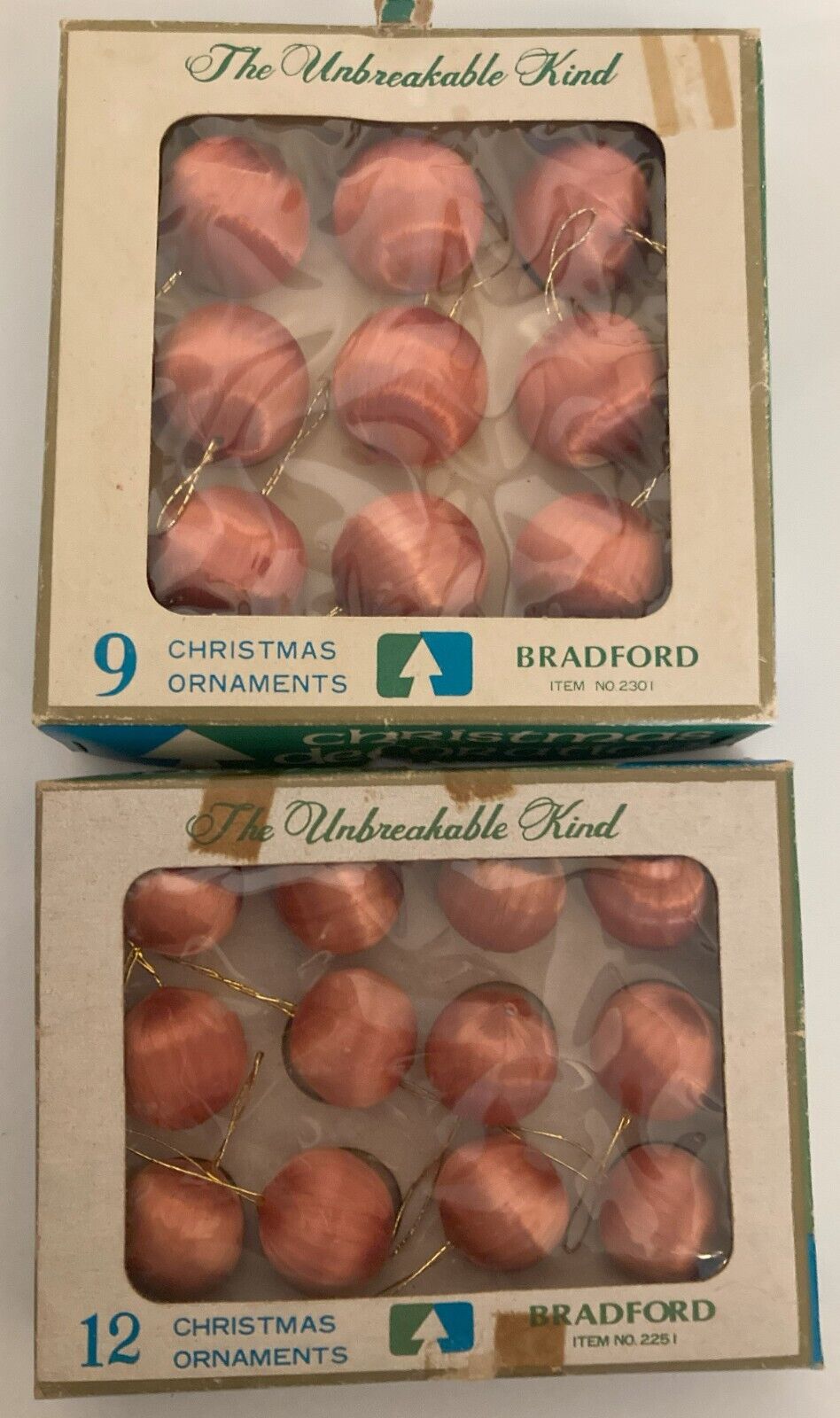 Vintage Bradford The Unbreakable Kind Satin Plastic PINKISH Ornaments Set of 21