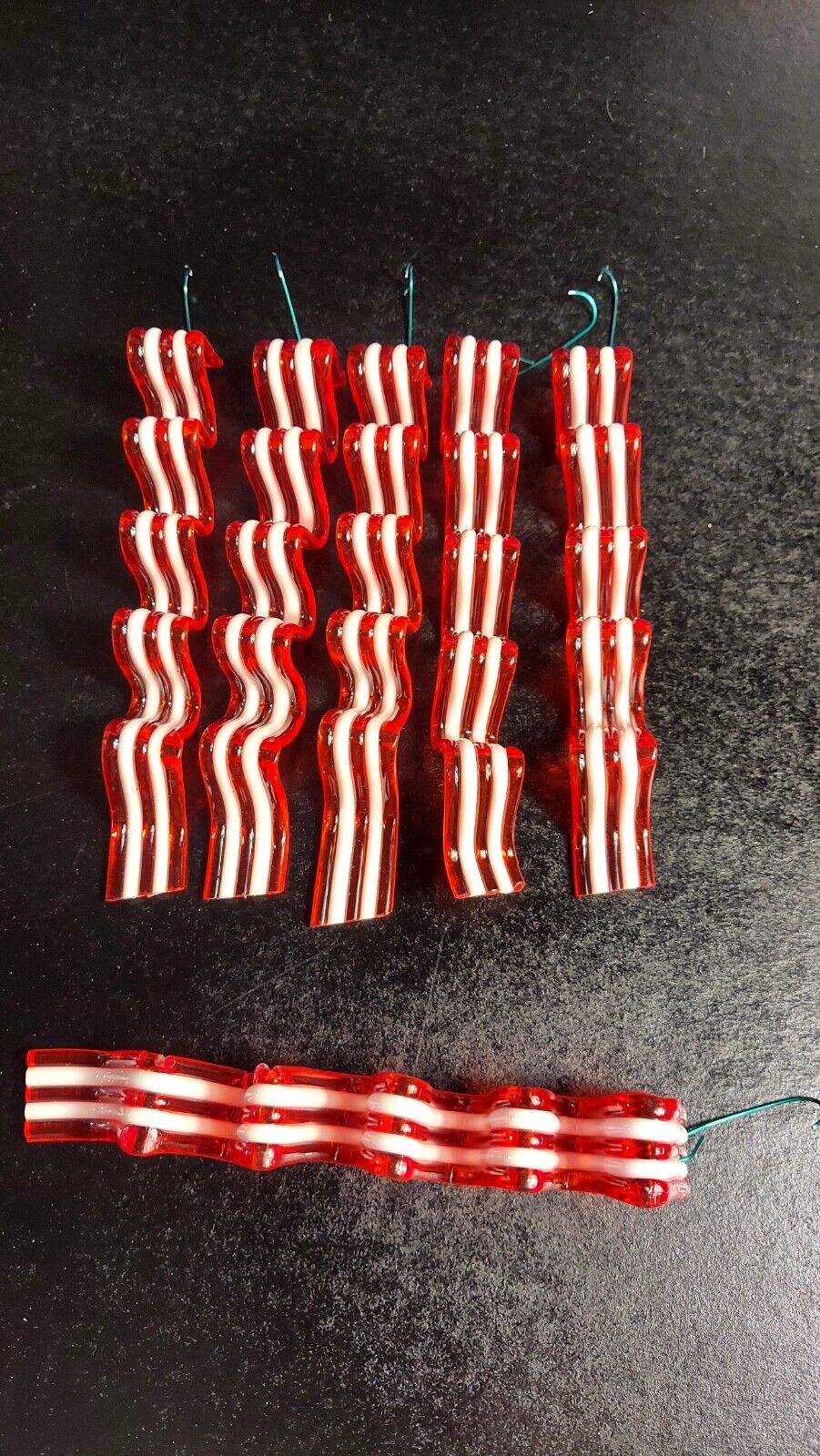 Vtg. Red & White Striped Plastic Ribbon Candy Ornaments Lot Of 6/w One Damaged