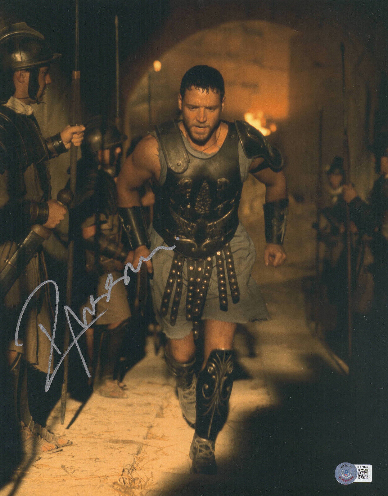 RUSSELL CROWE SIGNED AUTOGRAPH GLADIATOR 11X14 PHOTO BECKETT BAS
