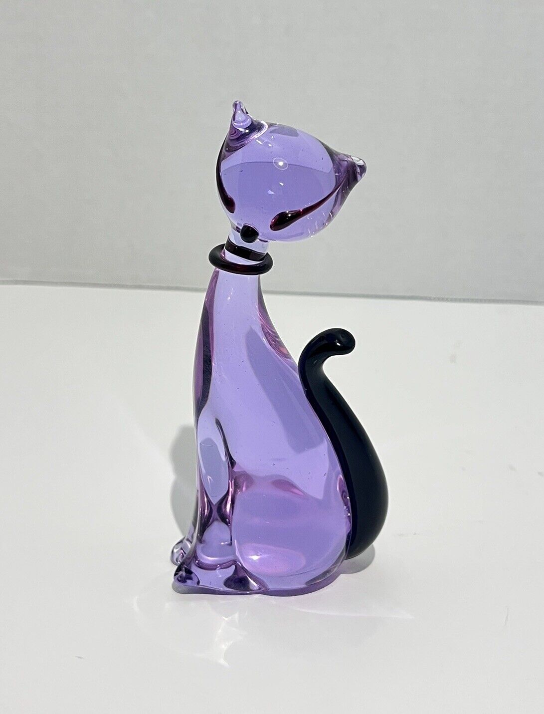 RARE Archimede Seguso Murano Italian Art Purple Glass Kitty Cat Figurine Read
