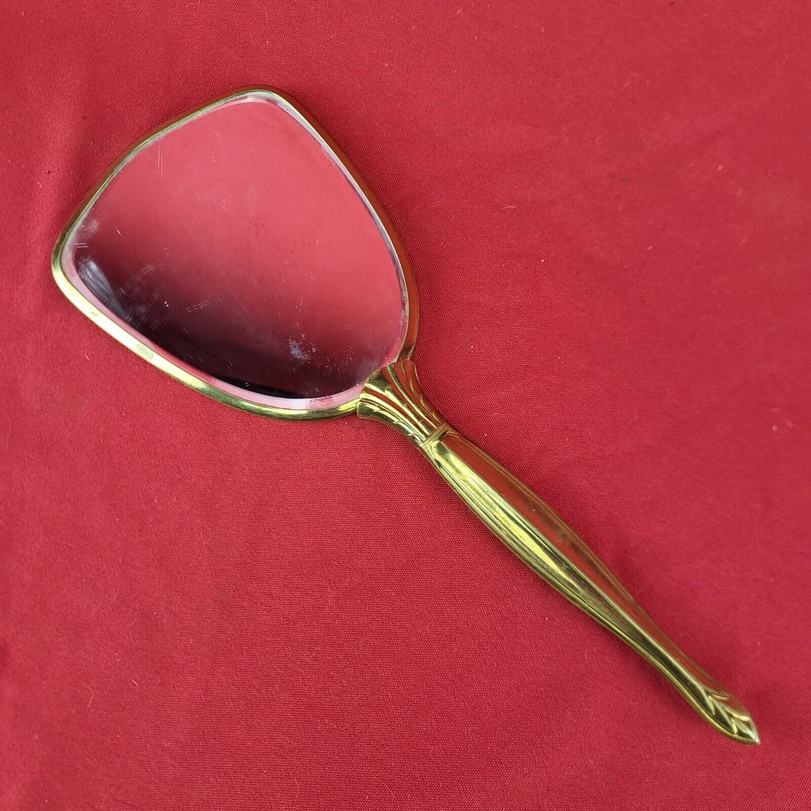 Vintage Handheld Vanity Mirror Floral Design Gold Tone