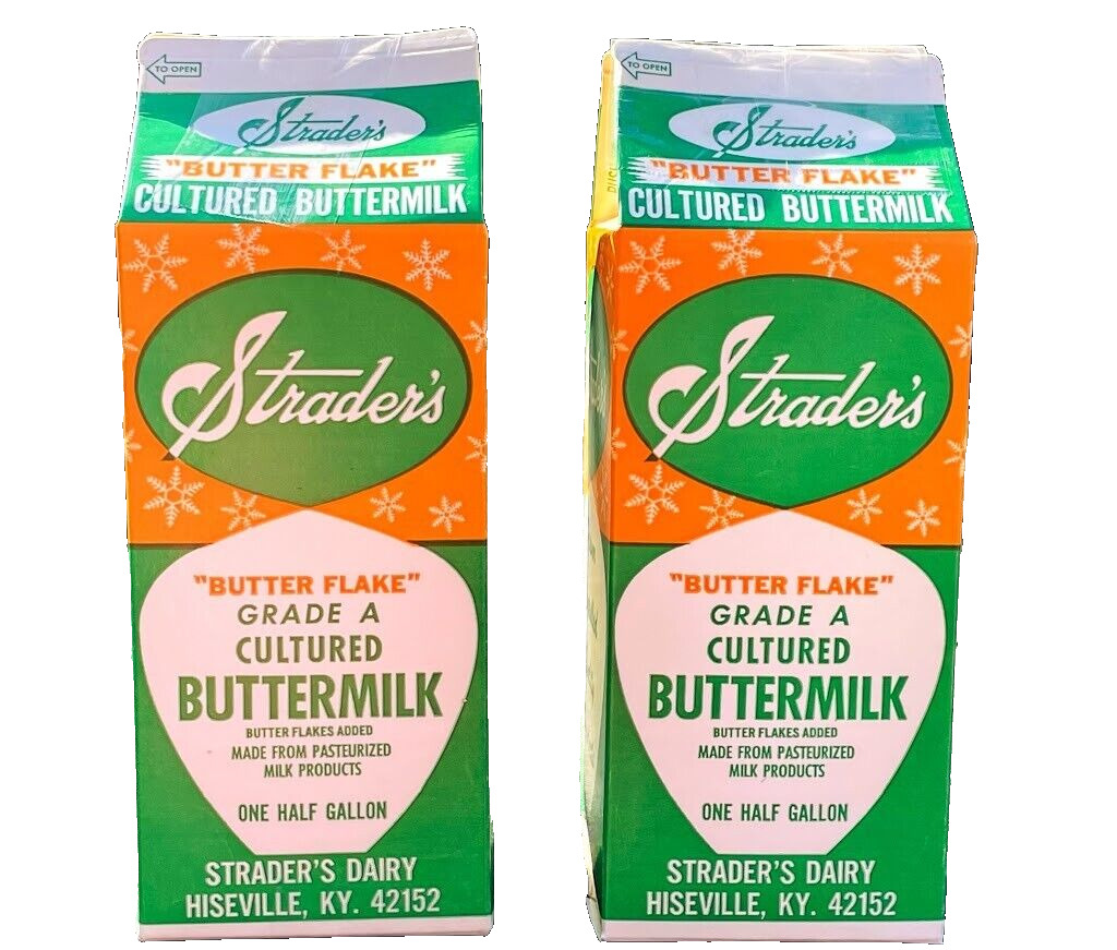 STRADER'S DAIRY New Milk Cartons 2 NOS Butter Flake HISEVILLE KY BARREN GLASGOW