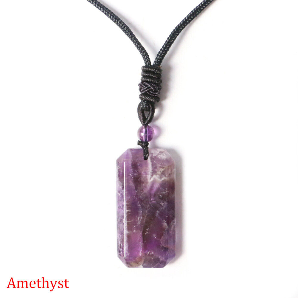Natural Crystal Rectangle Necklace Chakra Stone Square Bead Pendant Healing Gift