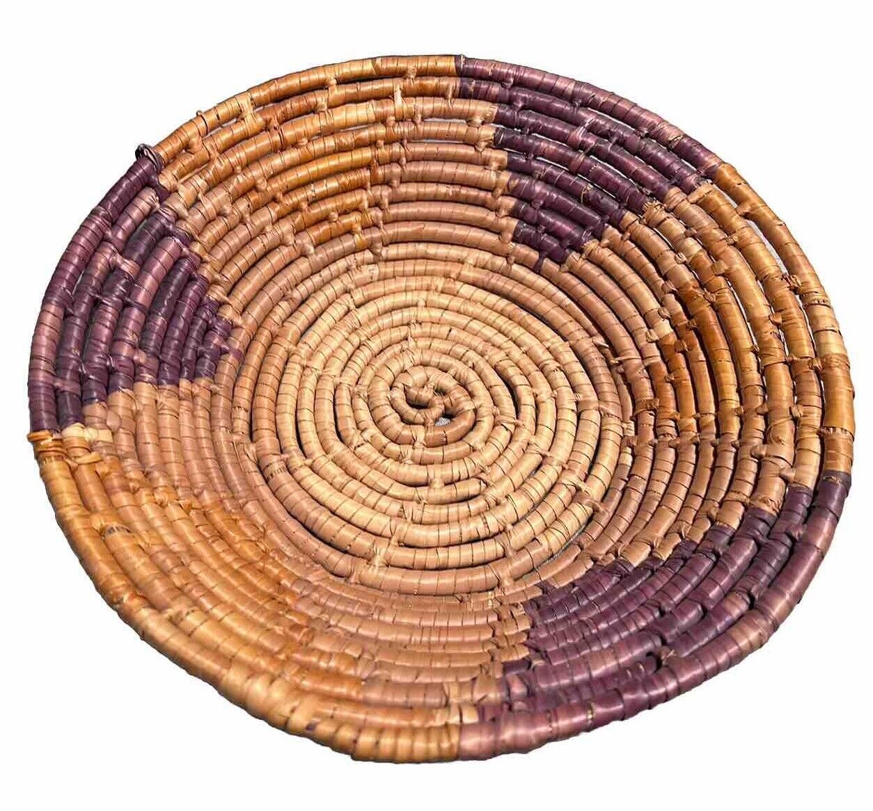 Vintage Native American Hand Woven Coil Basket Bowl boho decor  11”