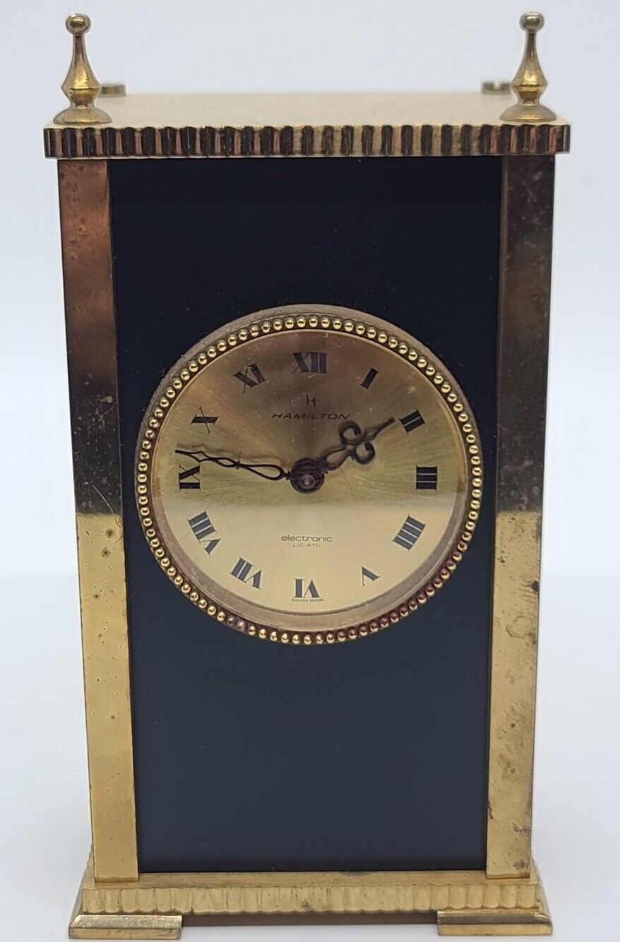 Vintage HAMILTON Mid Century Electronic ATO Swiss Brass Carriage Desk Clock