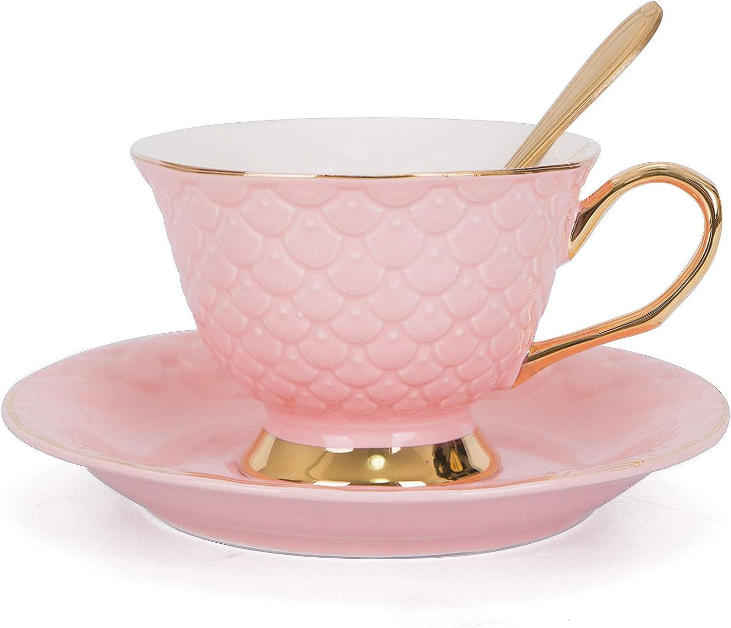 Pink Vintage 8 Ounces Porcelain Coffee CupTea Cup and Saucer Set and Saucer wit
