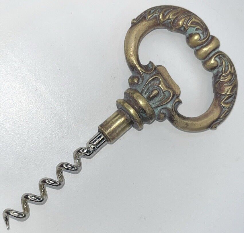 Brass Corkscrew Solid Brass Ornate 4-7/8” Height With Attractive Patina