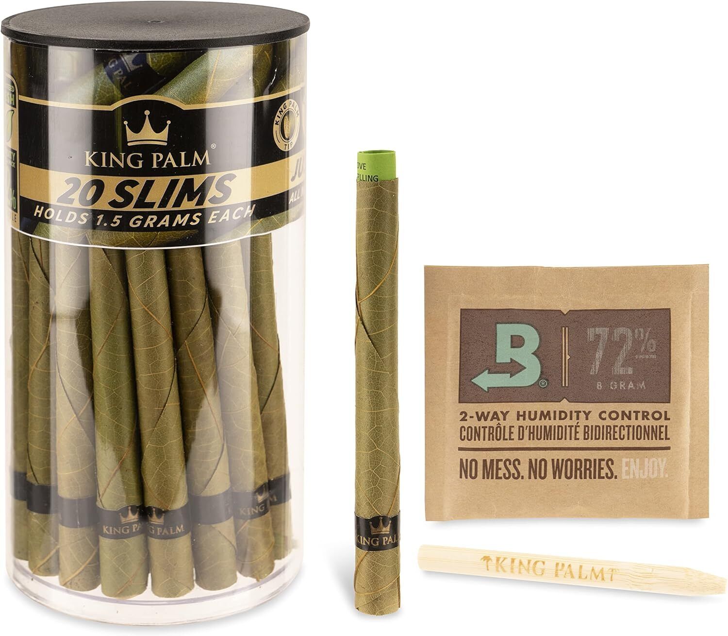 King Palm | Slim Size | Natural | Organic Prerolled Palm Leafs | 20 Rolls