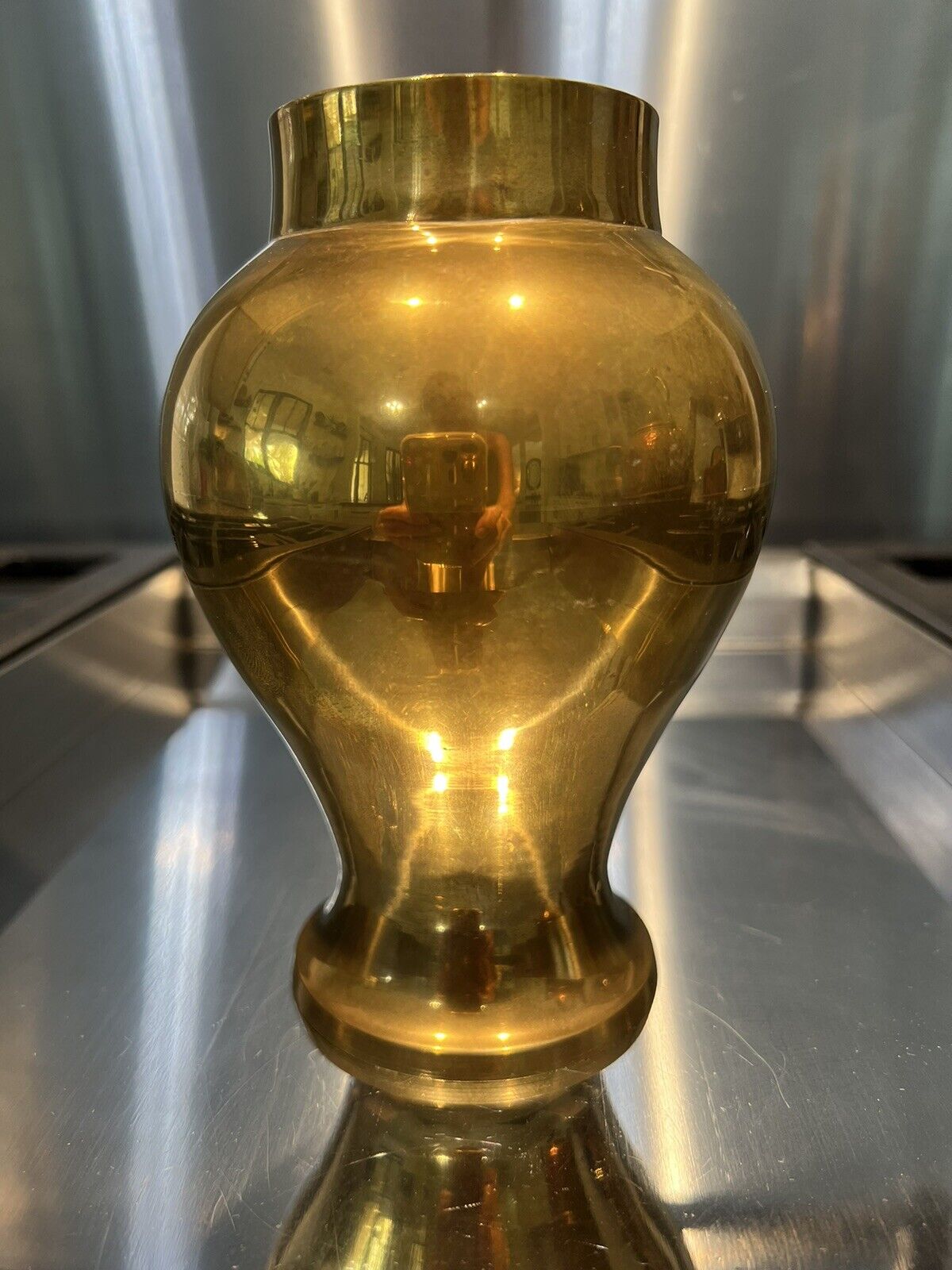 Vintage MCM Solid Brass Vase 6 1/2” Tall