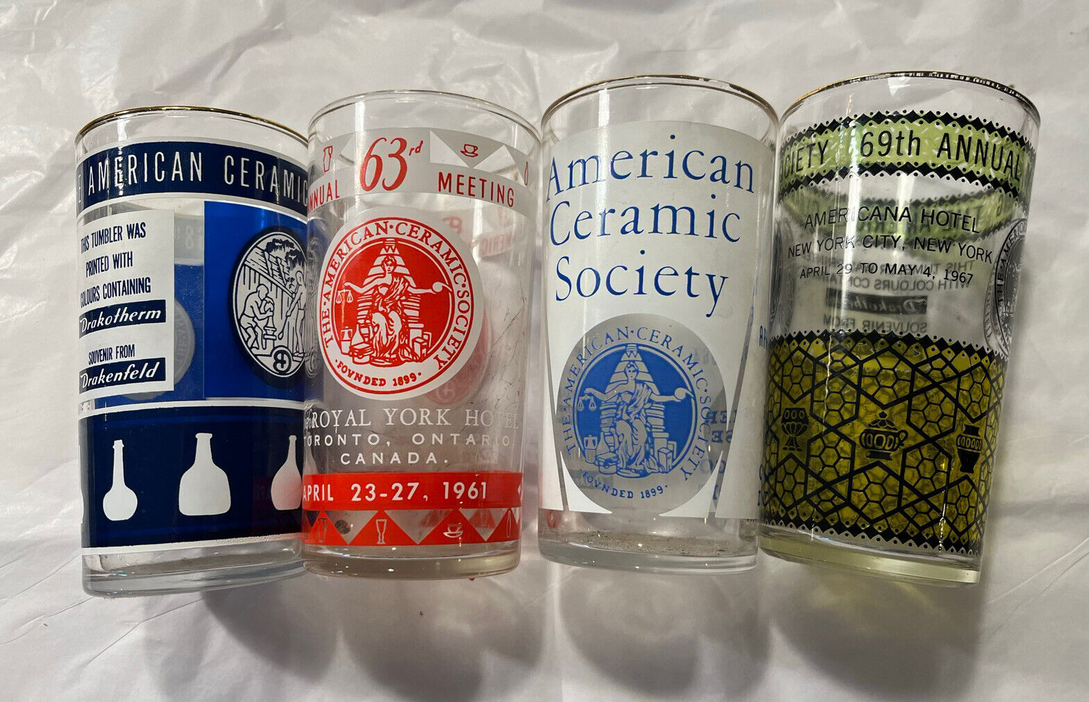 SET OF FOUR ANTIQUE GLASSES - 1960’s American Ceramic Society