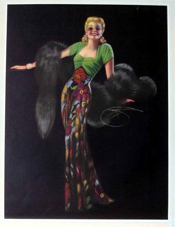1944 Pinup Girl Calendar by Billy DeVorss Blond Draped in Silver Fox