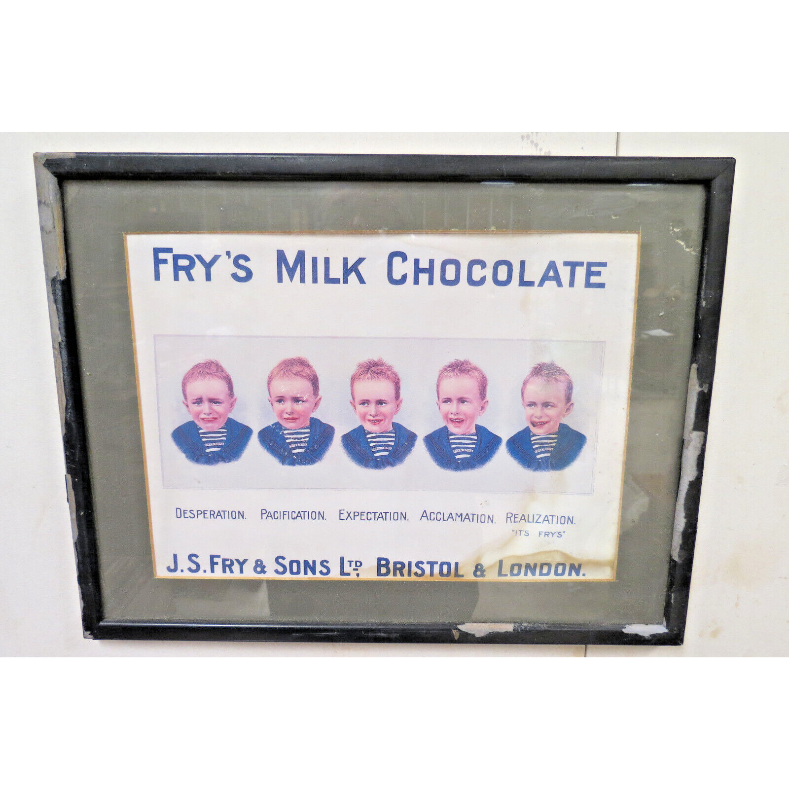 Framed Vintage Fry\'s Mild Chocolate Bristol & London, England Advertisement