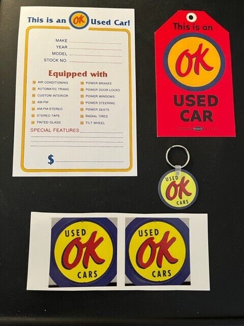 OK  Used Car Set, keychain,hang tag,decals,& price option sheet