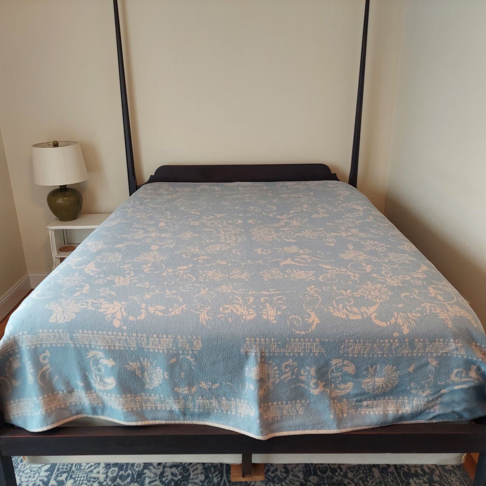 Berkshire Blanket Cotton/Linen Blue Reversible Q/K 103x98 VTG