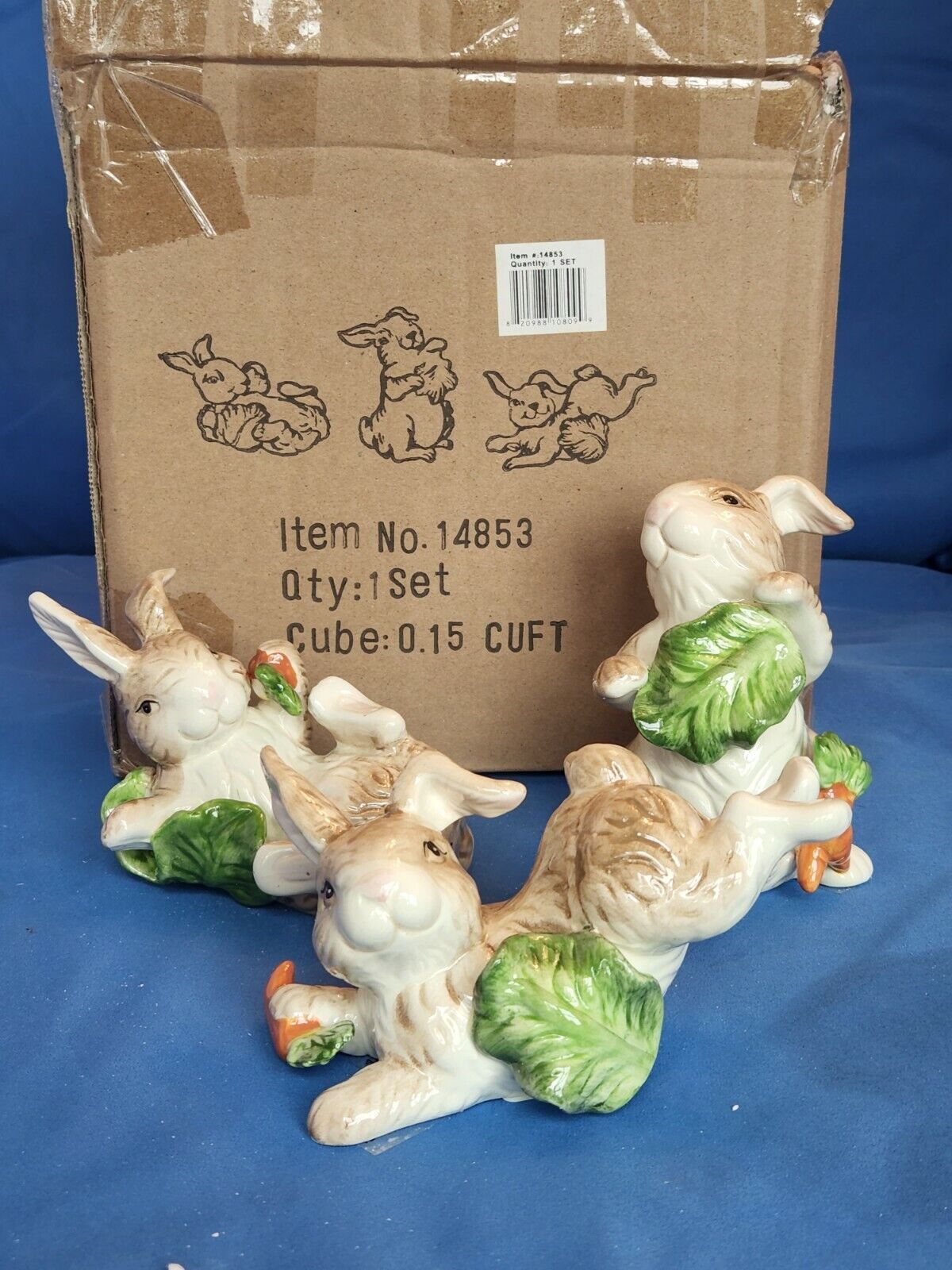 Deco Tumbling Rabbits Set of 3 New in box Ceramic