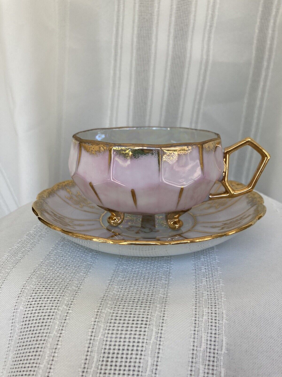 Vintage Royal Sealy China Pink Opalescent and Gold Accents Cup & Saucer ~ Japan