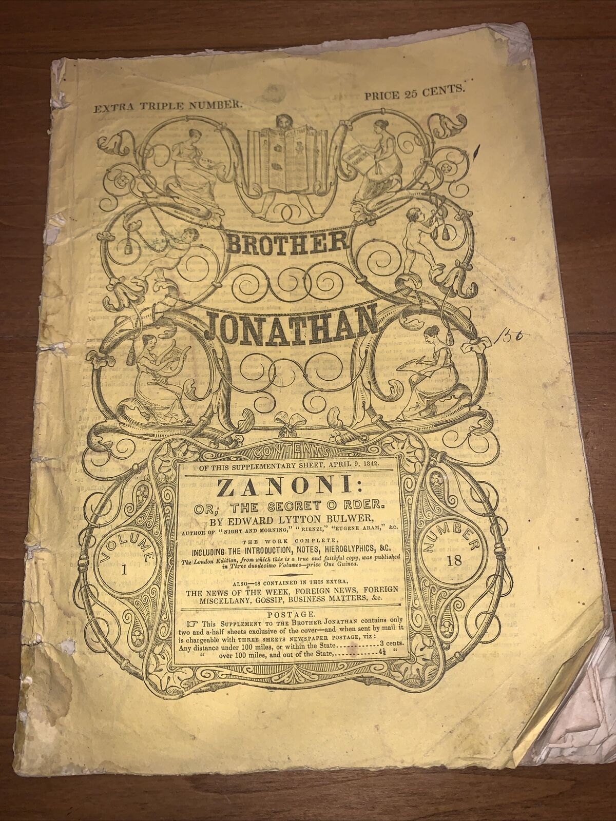 Vintage Rare Book BROTHER JONATHAN Volume 1- #18-ZANONI Or The Secret Order 1842