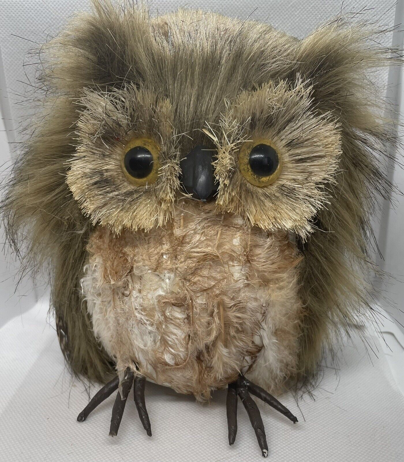  Realistic Looking  Owl Made Of Faux Fur & Feathers Woodland Decor