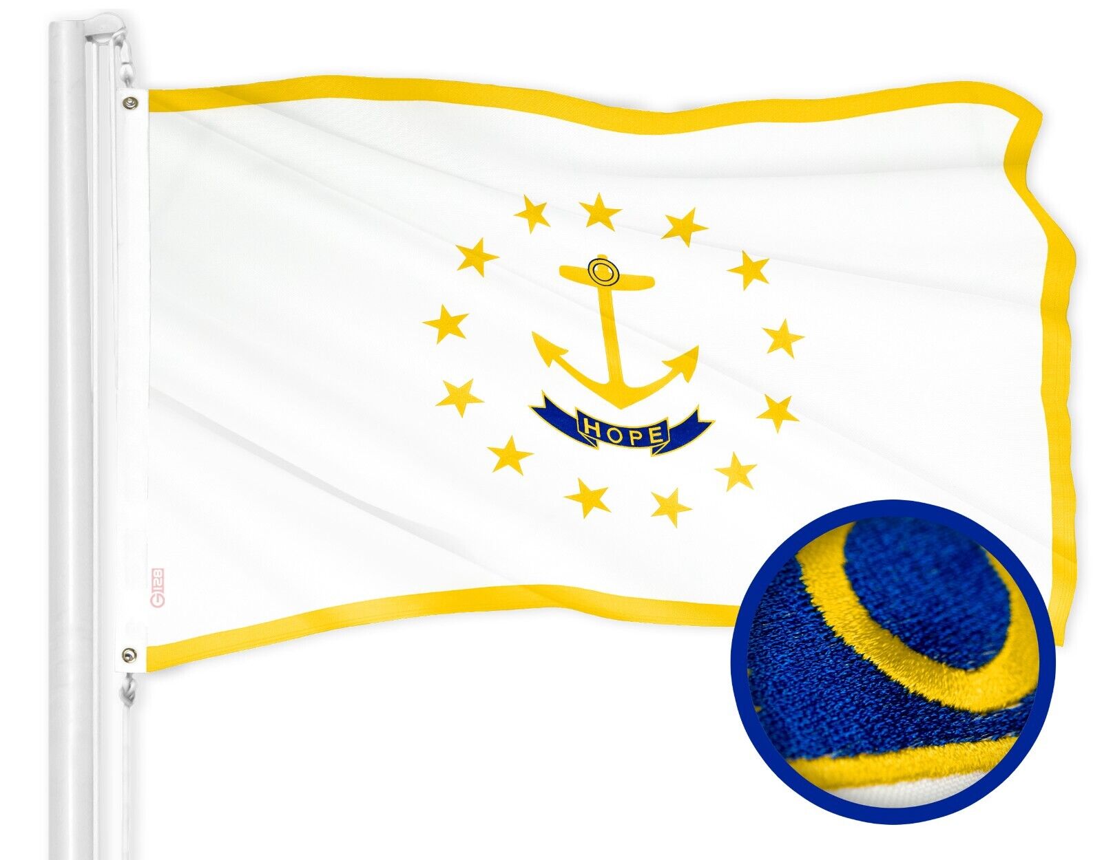Rhode Island RI State Flag 3x5FT Embroidered Polyester Brass Grommets By G128