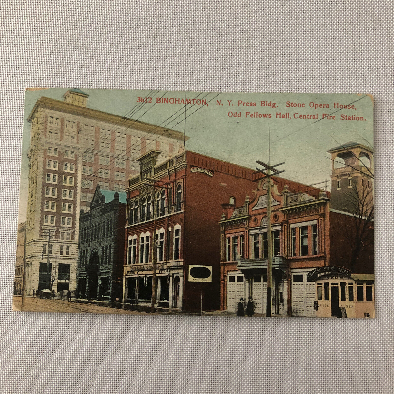 Binghampton New York NY Odd Fellows Hall FIre Station Opera House Postcard 1909