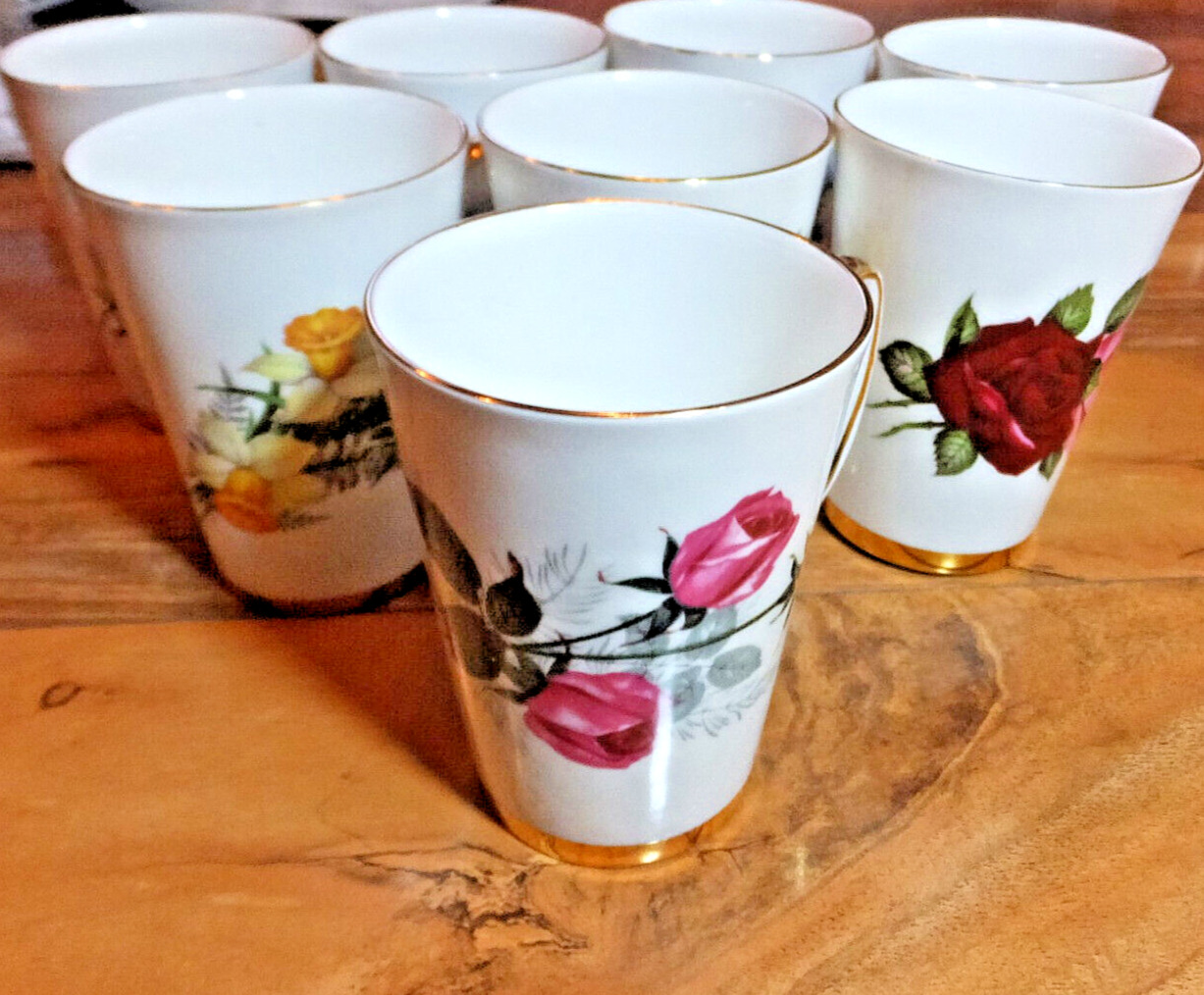 Unique collection of 8 Vintage Royal Victoria Fine Bone China Tea Cups