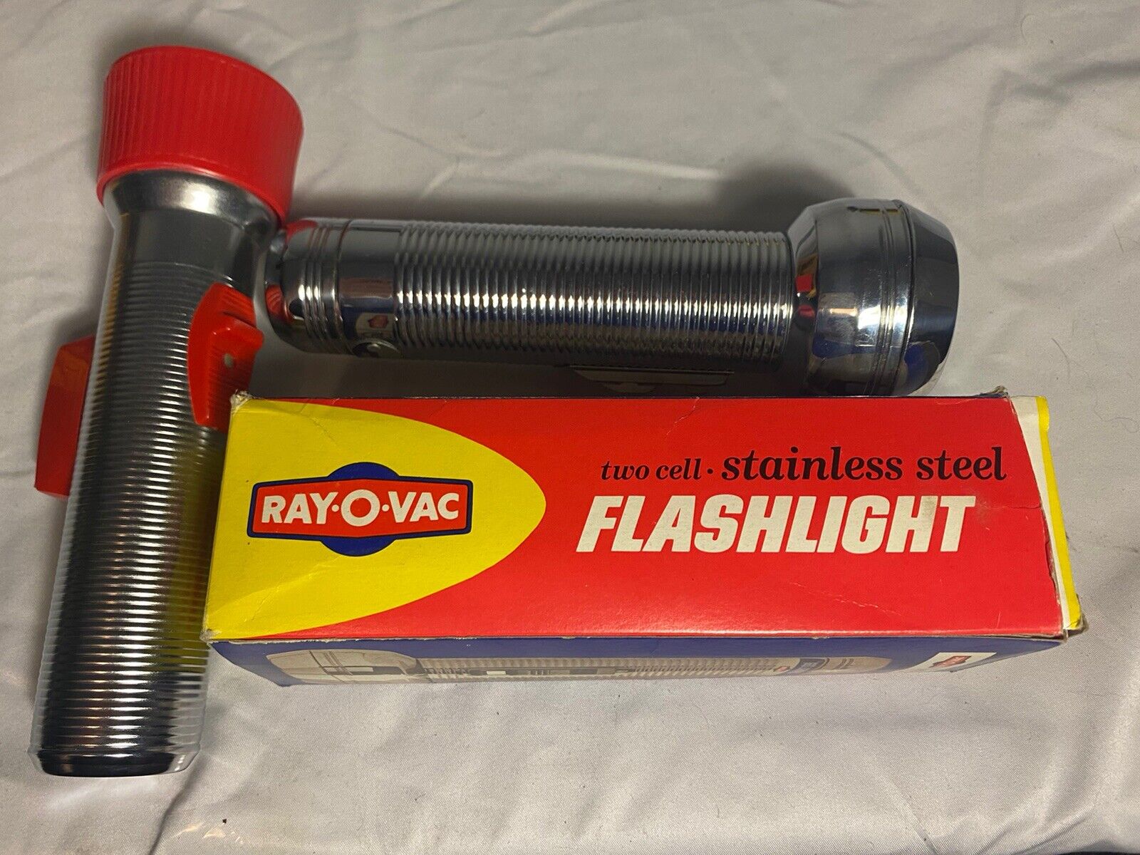 Vtg Ray-O-Vac Flashlight Metal &  Red Plastic USA Lot Of 2 With Box Untested